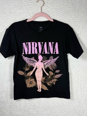 NIRVANA Black Tee with White Printed Logo
